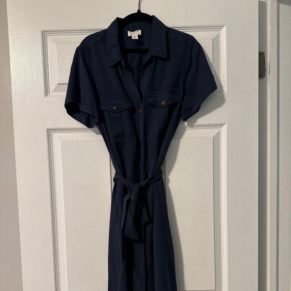 Navy blue belted shirtdress size S